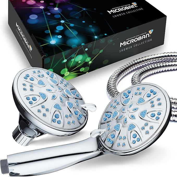 AquaDance for California - Premium High Pressure Antimicrobial 30-setting 3 Way Dual Handheld Shower Head Combo, Stainless Steel Hose, Water Diverter - Chrome Finish