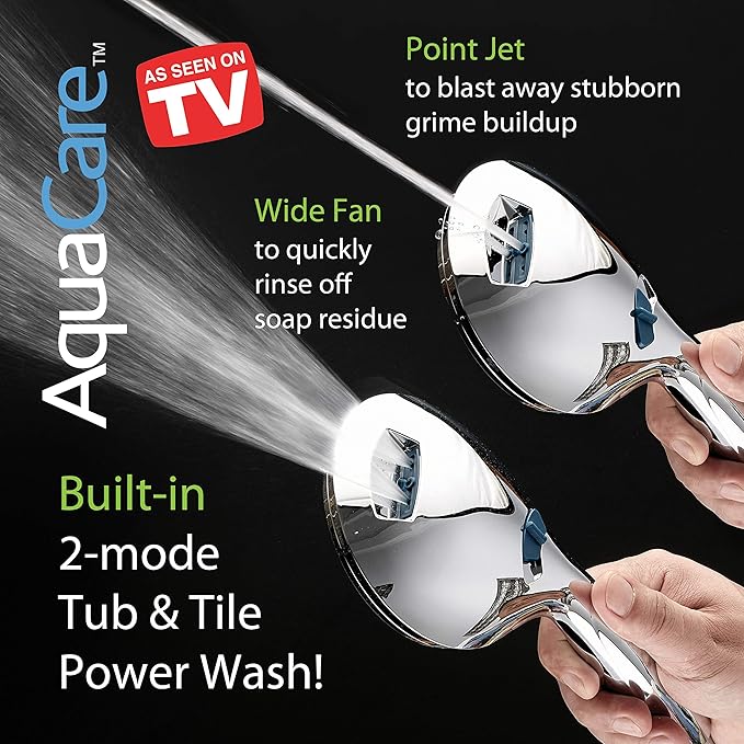 Hotel Spa AquaCare As-Seen-On-TV High Pressure Handheld & Rain 50-mode 3-way Shower Head Combo with Anti-clog Jets, 2-mode Tub & Pet Power Wash, Extra Wall Bracket, 6 ft. Hose, All Chrome Finish
