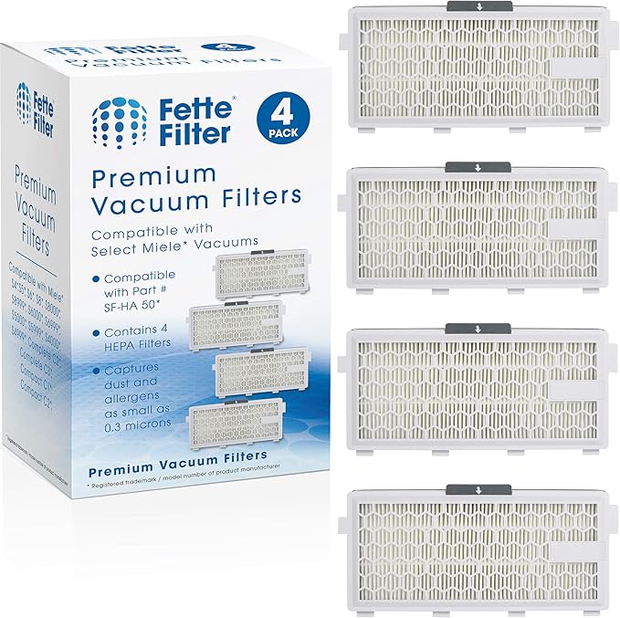 Fette Filter - HEPA Filters Compatible with Miele AirClean SF-HA 50 Filter for Model # S4, S5, S6, S8, S8000, S8999, S6000, S6999, S5000, S5999, S4000, S4999, Complete C2 & C3 (Pack of 4)