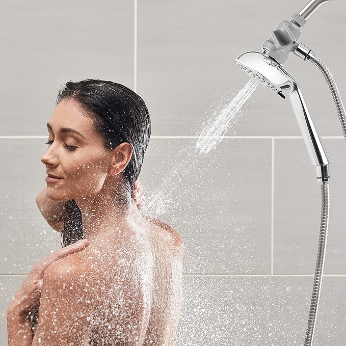 Waterpik Magnetic Dual Dock Adjustable Height Hand Held Shower Head With 5-Foot Metal Hose and PowerPulse Shower Massage, Chrome QMK-753ME