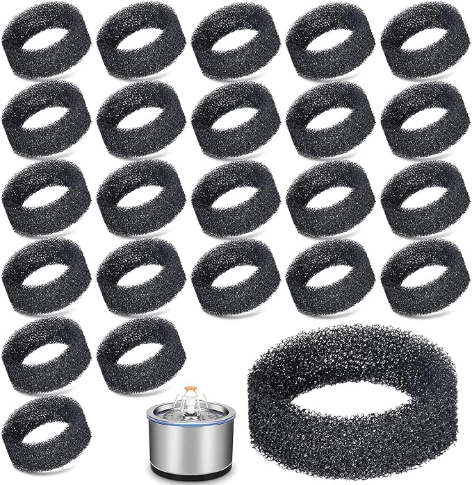 24 PCS Pet Fountain Filter Cat Water Fountain Sponge Cat Fountain Filter Replacement Sponge Foam for 2.2 L 74 OZ / 2.5L 84 OZ Stainless Steel Cat Fountain
