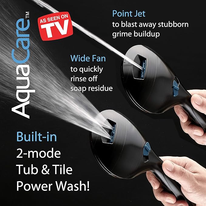 Hotel Spa AquaCare High Pressure 8-mode Handheld Shower Head, Anti-clog Nozzles - Built-in Power Wash to Clean Tub, Tile & Pets, Extra Long 6 ft. Stainless Steel Hose, Wall & Overhead Brackets