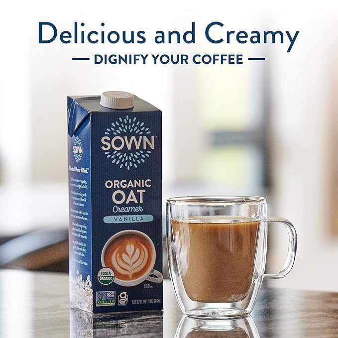SOWN Organic Oat Creamer Vanilla - Barista Oat Milk Non Dairy Coffee Creamer - Plant Based, Dairy-Free, Vegan, Gluten-Free, Non-GMO, Shelf Stable - 32oz (Pack of 6)