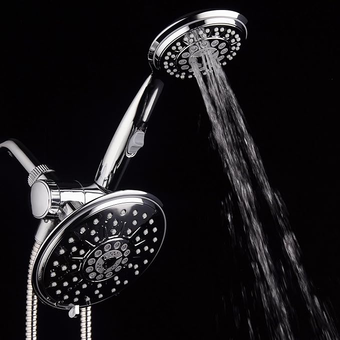 30-Setting Ultra-Luxury 6 inch Rainfall Shower Head & Handheld 3-way Combo with Water Saving Pause Switch and Stainless Steel Hose/Enjoy Separately or Together! Premium All Chrome Finish