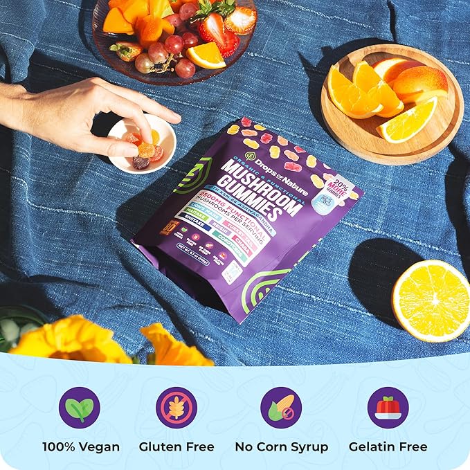 Mushroom Gummies & Berberine Supplement - Lion's Mane, Turkey Tail, Maitake, Reishi, Chaga, Shiitake & Cordyceps - Organic Mushroom Supplement - Boosts Focus & Immune System (Mixed Fruits, 60 Gummies)
