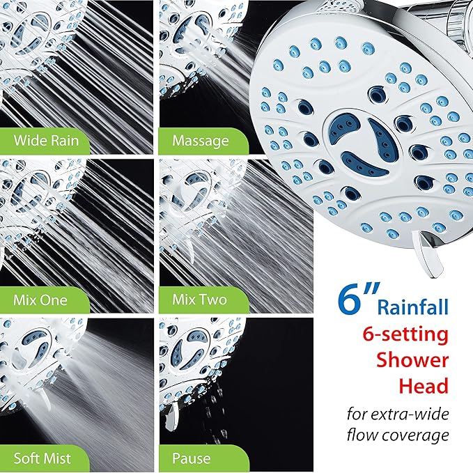 Hotel Spa AquaCare for California As-Seen-On-TV High Pressure Handheld Rain 50-Mode 3-Way Shower Head Combo, Anti-clog Jets, 2-Mode Tub & Pet Power Wash, Wall Bracket, 6 ft. Hose