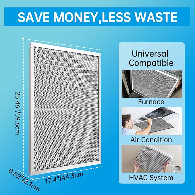 UBeesize 18x24x1 Reusable Electrostatic Air Filter HVAC AC Furnace Filter,MERV 8, Washable, Lasts a Lifetime,Permanent Air Filter,Breathe Fresher,Home And Office(Actual Size:17.44x23.46x0.82 Inch)