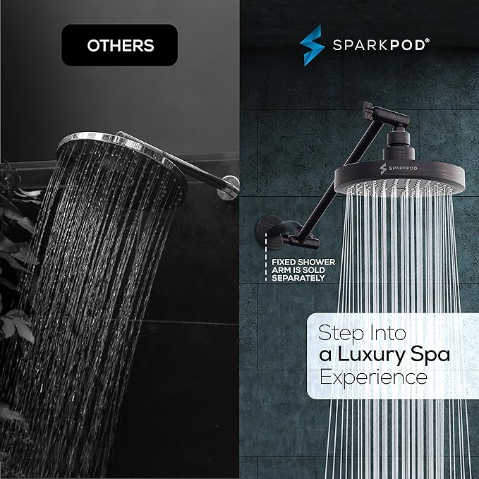 SparkPod Round Rain Shower Head with Extension Arm - Height Adjustable Shower Head with High Pressure Performance - Easy 1-Minute Installation (11" Arm Extension, Vintage Oil-Rubbed Bronze)