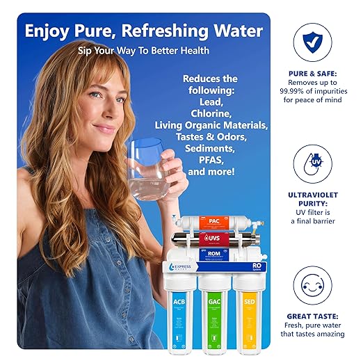 Express Water Ultraviolet Reverse Osmosis Water Filtration System – 6 Stage RO UV Water Filter with Faucet and Tank – UV Under Sink Water Filter – 100 GPD
