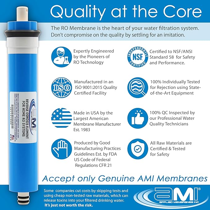 APPLIED MEMBRANES INC. 18 GPD Reverse Osmosis Membrane | RO Membrane Water Filter Replacement for Reverse Osmosis Water Filtration System | 1.5” x 12” Universal Compatibility | Made in USA