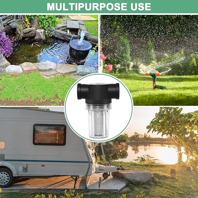 3-Pack Water Pump Strainer with 20 Mesh Stainless Steel Filter Screen, 3/4" Inch Female NPT in-line Strainer for Garden Hose Outdoor RV Water Tank Pressure Washer [Black]