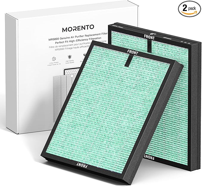 MORENTO Genuine Air Purifier Replacement Filter, True HEPA Filter Compatible with MR5866 for 99.97% Air Pollutants, Odor and Smoke, Pet Dander Version Green 2 Pack
