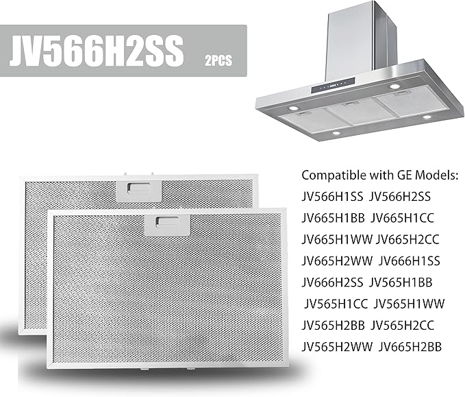 WB02X11012 JV566H2SS Range Hood Grease Filter Compatible with GE Models JV566H1SS JV565H2WW JV565H2CC Efficient Kitchen Ventilation Easy to Install （2 Pack）