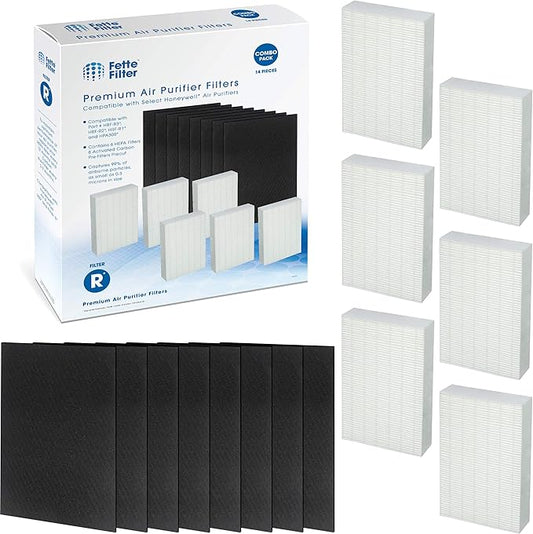 Fette Filter Set - HEPA Filter for Honeywell Air Purifier HPA300, HPA304, HPA8350, HPA5350, HPA5300B. 6 Hepa + 8 Pre-Filters
