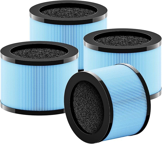 Improvedhand MK01&MK06 Filter Replacement Compatible with AROEVE MK01 & MK06, ToLife TZ-K1, Kloudi DH-JH01 Air Purifier, 4-in-1 Filtration, H13 True HEPA & Activated Carbon Filter,Blue, Pack of 4