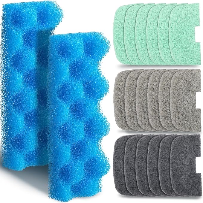 20 Pcs Aquarium Filters Replacement Filter Media Kits Compatible with Fluval 206/207, Including 2 Biological Foams, 6 Ammonia / 6 Phosphate / 6 Nitrite Remover