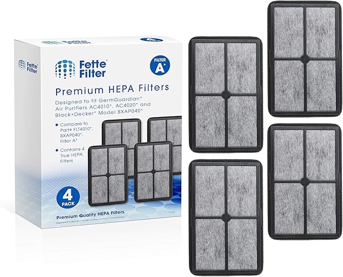 Fette Filter - FLT4010 Replacement Filter Compatible with GermGuardian Filter A for Models AC4010 & AC4020 Series and Black + Decker Model BXAP040 Air Purifiers - Pack of 4