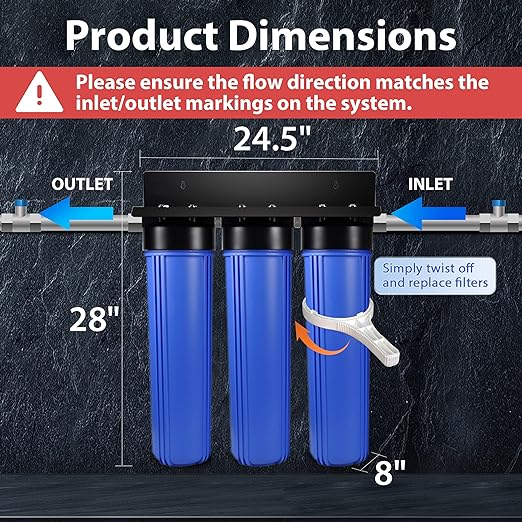 iSpring Anti-Scale Whole House Water Filter System w/Sediment, Polyphosphate, and Carbon Block Water Filters, 3-Stage Water Descaler and Water Filter, Model: WGB32B-DS