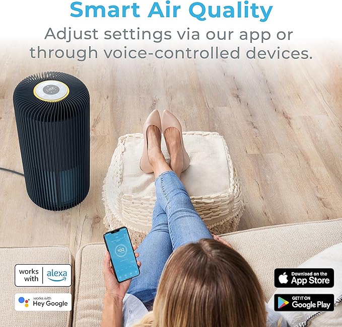 Pure Enrichment PureZone Turbo Smart Air Purifier for Large Rooms (1050 sq. ft. in 30 min.) - Energy Star Rated, 5 Stage Filtration, Smartphone Compatible, Traps Germs, Smoke, & Dust (Graphite)