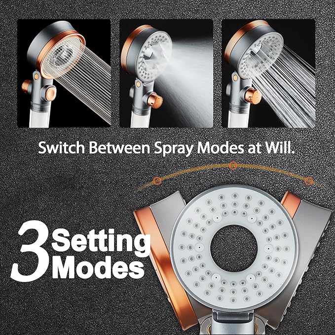 Filtered Shower Head with Handheld Spray for Skin and Hair Care, High Pressure 3 Modes Turbo Showerhead with Filters for Hard Water, 59" On Leaks Shower Hose, ON/OFF Button, Adjustable Flow