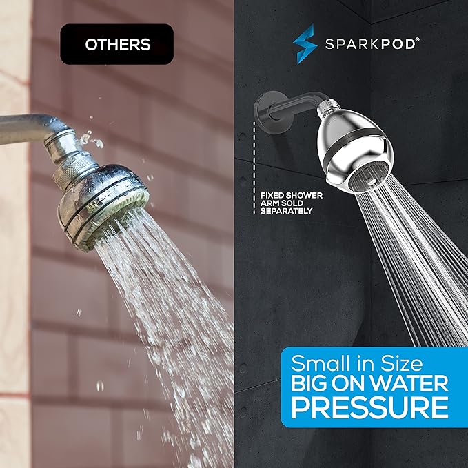 SparkPod 3-Inch Extreme High Pressure Shower Heads - Pressure Boosting with Rain, Massage & Pulsating Mode, Powerful Water-Saving Showerhead - 2.5 GPM Fixed Shower Head (Polished Chrome)