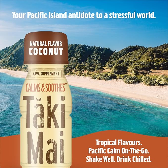 Taki Mai Coconut Kava Kava 2.5 oz (6-pack) Shots – Noble Kava Root Drink, Ready to Drink for Stress Support & Relaxation, Fast Acting Herbal Support for Calming Better Sleep and Balanced Mood