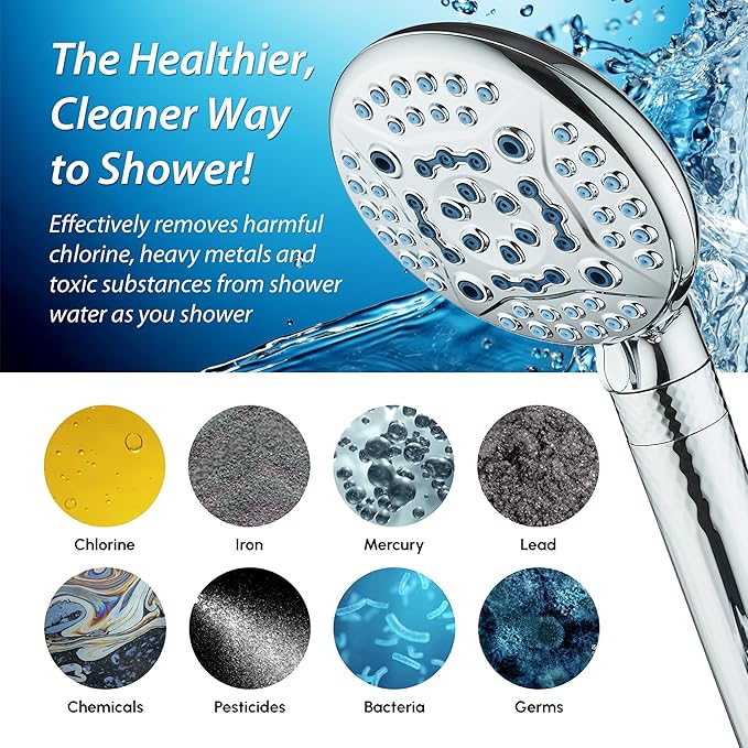 AquaCare 4X High Pressure 10-mode Filter Handheld Shower Head with Dual Power Wash - Clean Tub, Tile & Pets, Remove Chlorine, Metals & Toxins from Water to Protect Skin, Hair & Nails. Chrome Finish