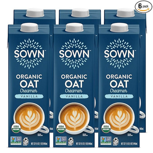 SOWN Organic Oat Creamer Vanilla - Barista Oat Milk Non Dairy Coffee Creamer - Plant Based, Dairy-Free, Vegan, Gluten-Free, Non-GMO, Shelf Stable - 32oz (Pack of 6)
