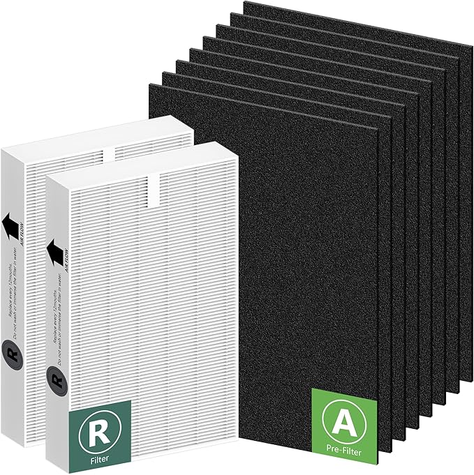 HPA100 Replacement Filters for Honeywell HPA100 HRF-ARVP100 Series Air Purifier HPA094, HPA104, HPA105, HPA3100 and HPA5100, Funmit 2 HEPA R Replacement and 8 A Carbon Pre-Cut Pre-Filters