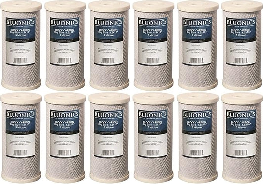 Bluonics Carbon Block Water Filters 12 pcs 4.5" x 10" Cartridges for Chlorine, Taste, and Odors CTO Activated Carbon Filtration Effective at removing Unpleasant Smells