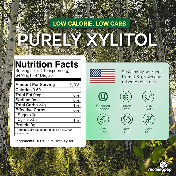 Morning Pep Sample Size Pure Birch Xylitol (Keto Diet Friendly) Sweetener with no Aftertaste 4 OZ (Not from Corn) Non GMO Kosher Gluten Free Product of USA. 4 Onces