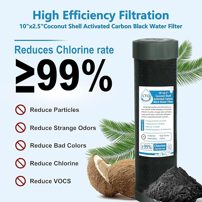 External RV Dual Replacement Water Filters - 10" x 2.5" 1 Micron PP Sediment Filter and Activated Carbon Block Water Filter - Replacement Cartridges
