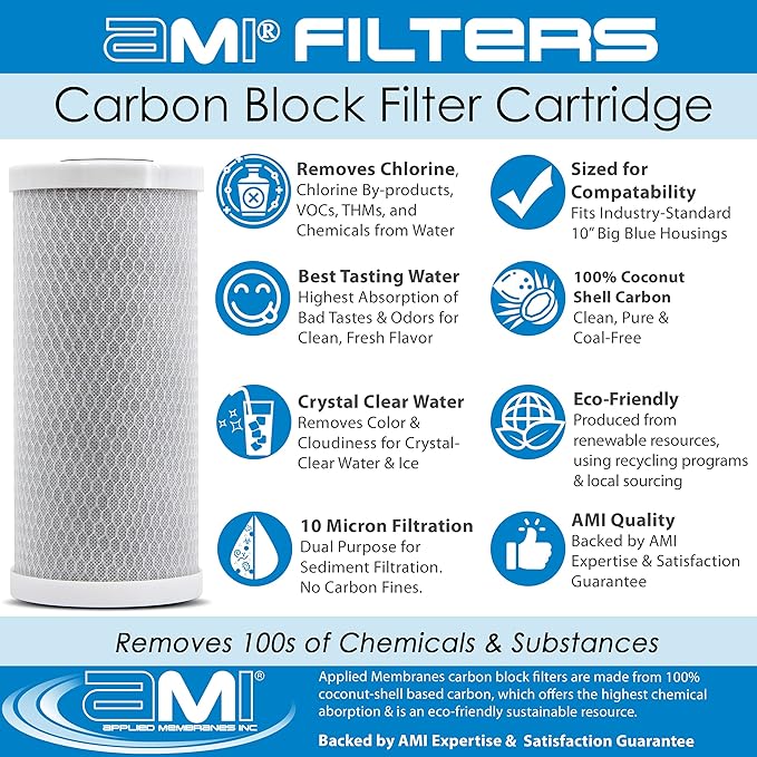 Applied Membranes Inc. 3-Stage Whole-House Water Filter Cartridge Replacements, Includes 10-Inch Sediment, Carbon, and Lead Filter Cartridges