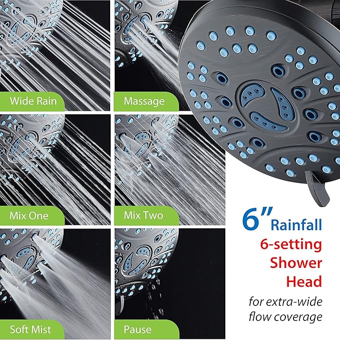 Hotel Spa AquaCare for California As-Seen-On-TV High Pressure Handheld Rain 50-mode 3-way Shower Head Combo, Anti-clog Jets, 2-mode Tub & Pet Power Wash, Wall Bracket, 6 ft. Hose, Rubbed Bronze