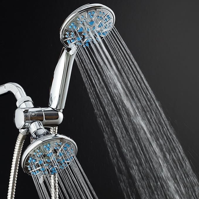 AquaDance for California - Premium High Pressure Antimicrobial 30-setting 3 Way Dual Handheld Shower Head Combo, Stainless Steel Hose, Water Diverter - Chrome Finish