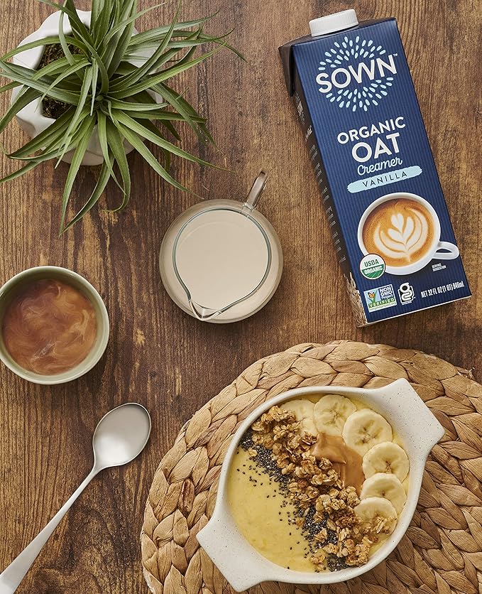SOWN Organic Oat Creamer Vanilla - Barista Oat Milk Non Dairy Coffee Creamer - Plant Based, Dairy-Free, Vegan, Gluten-Free, Non-GMO, Shelf Stable - 32oz (Pack of 6)