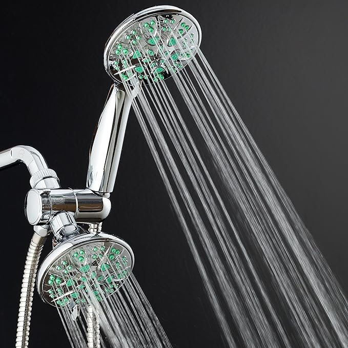 AquaDance for California - Premium High Pressure Antimicrobial 30-setting 3 Way Dual Handheld Shower Head Combo, Stainless Steel Hose, Water Diverter - Chrome Finish